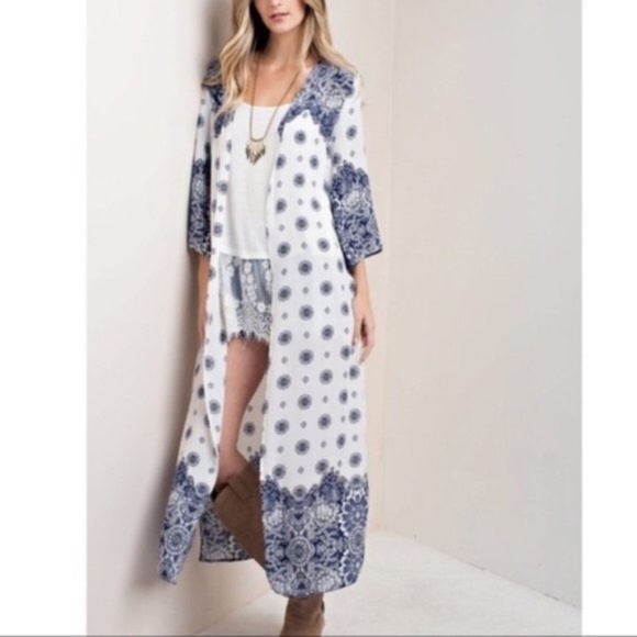 Boho floral print side slit Duster kimono cover up - Picture 5 of 5